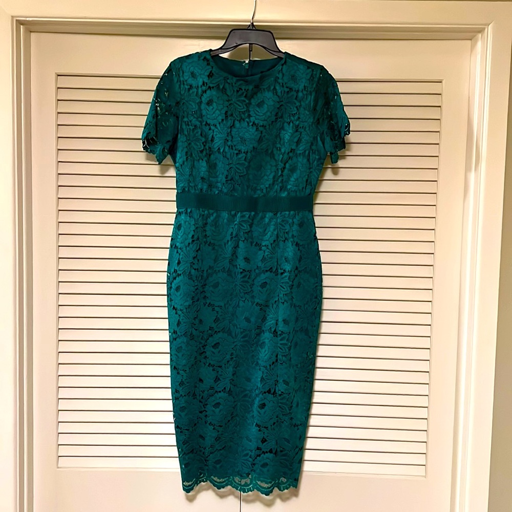 Stunning emerald green floral lace sheath dress